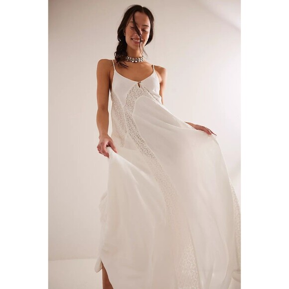 Free People Free-est Trail Of Flowers Maxi Dress Lace V-Neck Sleeveless M 283496 - Picture 1 of 8